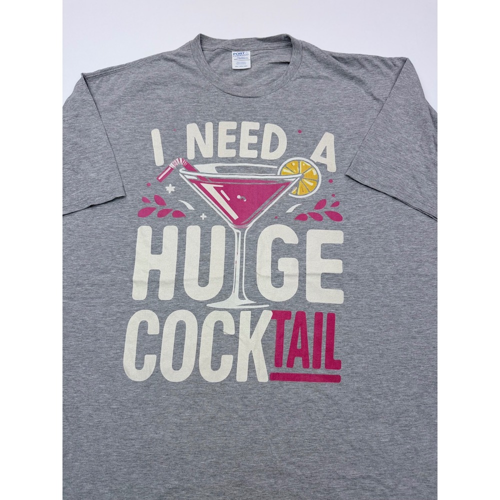 Novelty Humorous Graphic Tee 4XL I Need A Huge Cocktail Grey Sleep T-Shirt